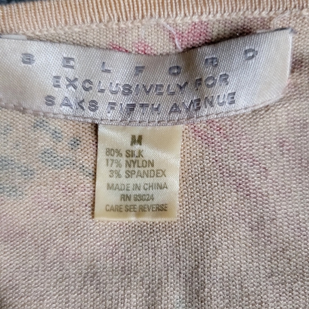 Saks Fifth Avenue Orange and Black Patterned Sweater 100% Silk - Picture 4 of 4